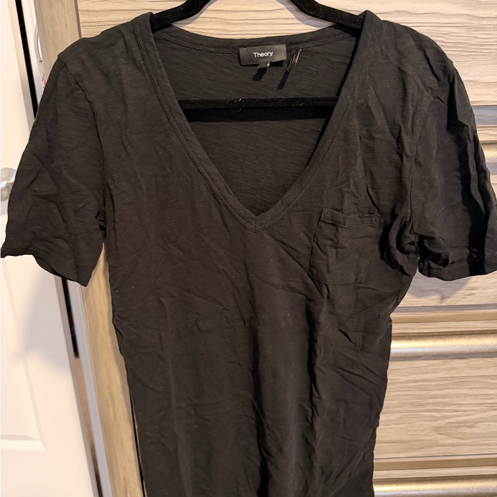 Theory Charcoal V-Neck Short Sleeve Top